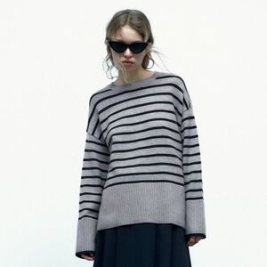 Zara Striped Knit Gray and Navy Sweater